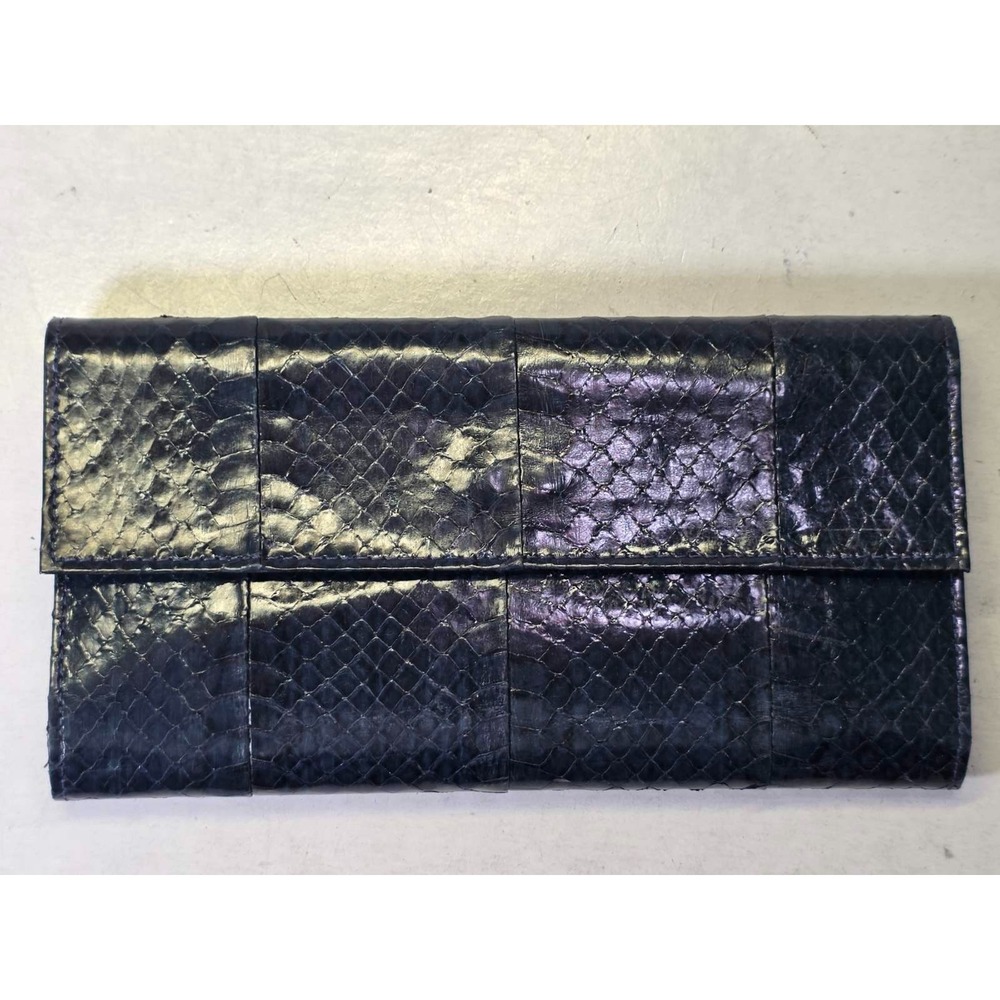 Genuine Snake Skin Wallet Women's Tri-fold Blue Leather Clutch Purse Classic‎